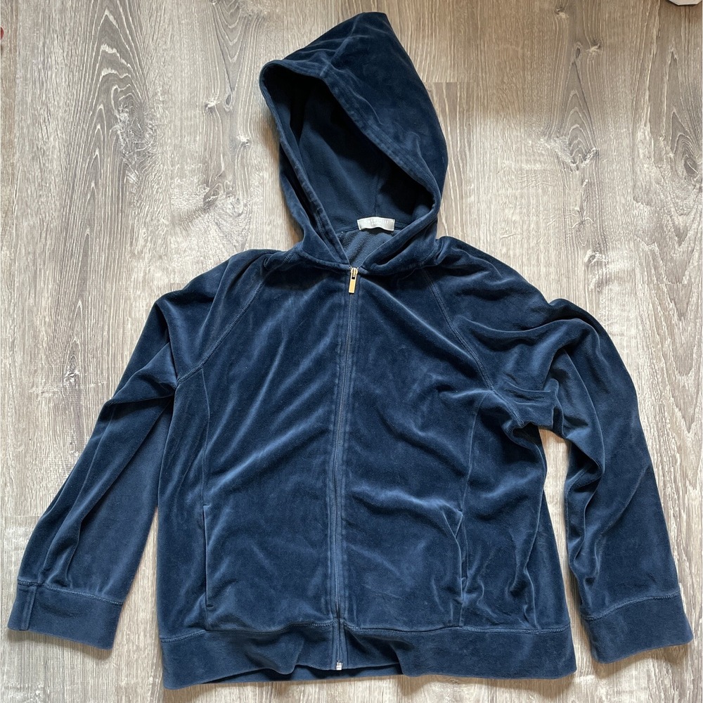 Kate Hill Casual Hoodie Sweatshirt Zipper Pockets Hood Cotton Polyester XL